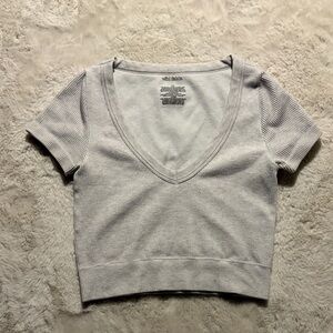 wild fable Light Gray Ribbed V-Neck Crop Top